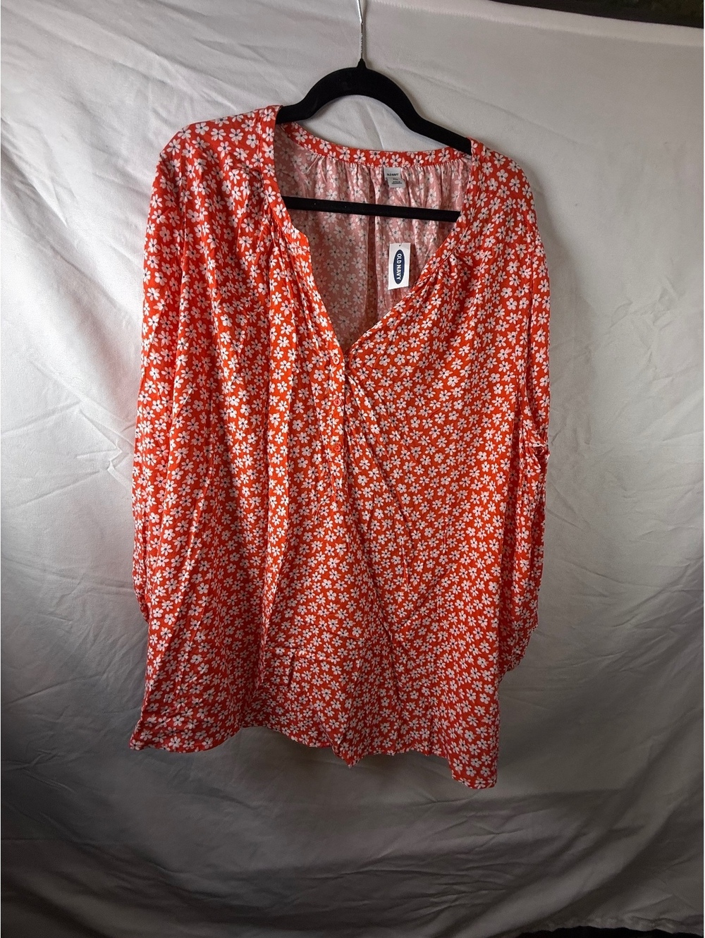 Old Navy Women's 3X Plus Orange Floral Long Sleeve Blouse